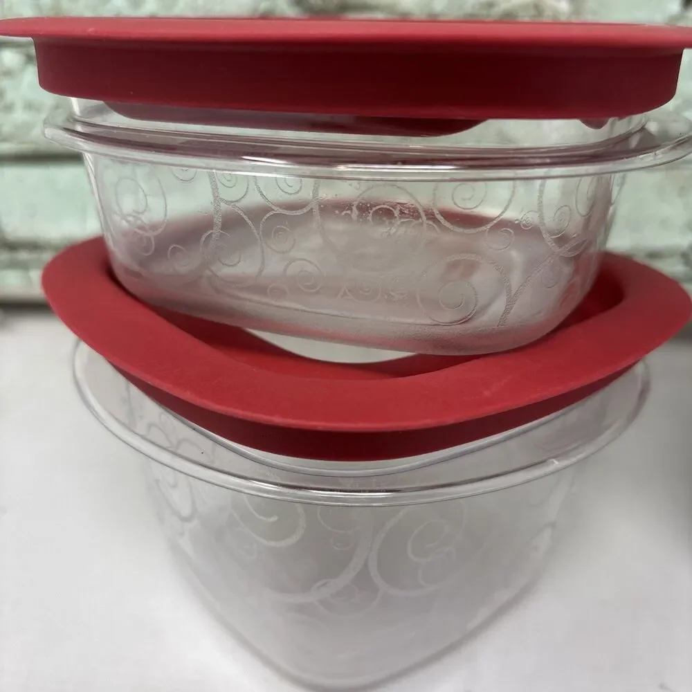 Rubbermaid Premier Storage Containers Red Lids W/ Swirls 2 C & 1.25 C 8 Pieces